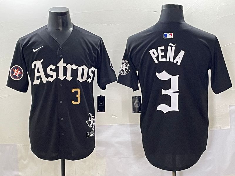 Men 2025 Houston Astros #3 Pena Black Five generations Joint Name Nike MLB Jersey style 15